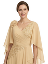 ChicSew V-Neck Flutter Sleeve Lace Side Ruffle Long Chiffon Mother Of The Bride And Groom Dresses