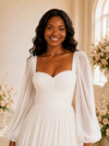 ChicSew Elegant Sweetheart Long Sleeves Pleats Chiffon A-Line Maxi Wedding Dress