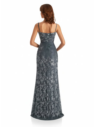 Elegant V-Neck Floral Burnout Velvet Long Formal Evening Gown Dresses Side Slit