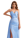 Sexy Pleated Satin Sweetheart Mermaid Long Bridesmaid Dresses Online Slit Strapless