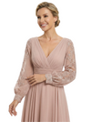 Beautiful Mother Of The Bride Dresses V-Neck Long Sleeves A-Line Formal Wedding Event Dress