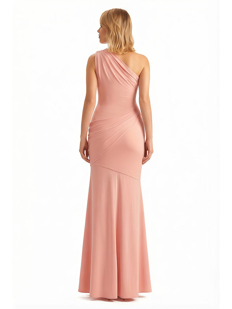 Elegant One Shoulder Side Slit Mermaid Jersey Long Formal Dresses For Women