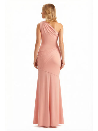 Elegant One Shoulder Side Slit Mermaid Jersey Long Formal Dresses For Women