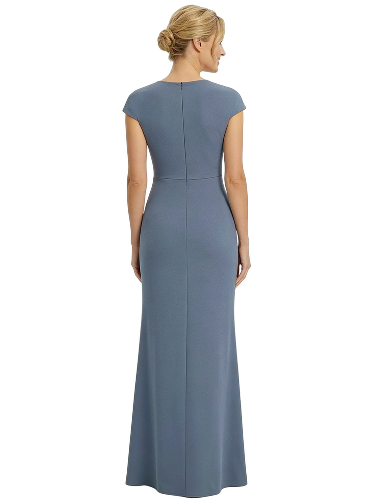 Chicsew Sexy V-Neck Cap Sleeves Slit Floor Length Mermaid Mother Of The Groom Dress