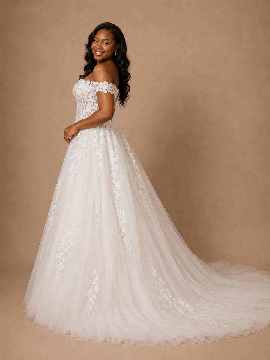 ChicSew Romantic V-Neck Sleeveless Long A-Line Lace Appliques Tulle Wedding Dress