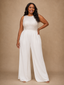 ChicSew Modern Round Neck Sleeveless Crepe Floor-Length Wedding Jumpsuit With Beading
