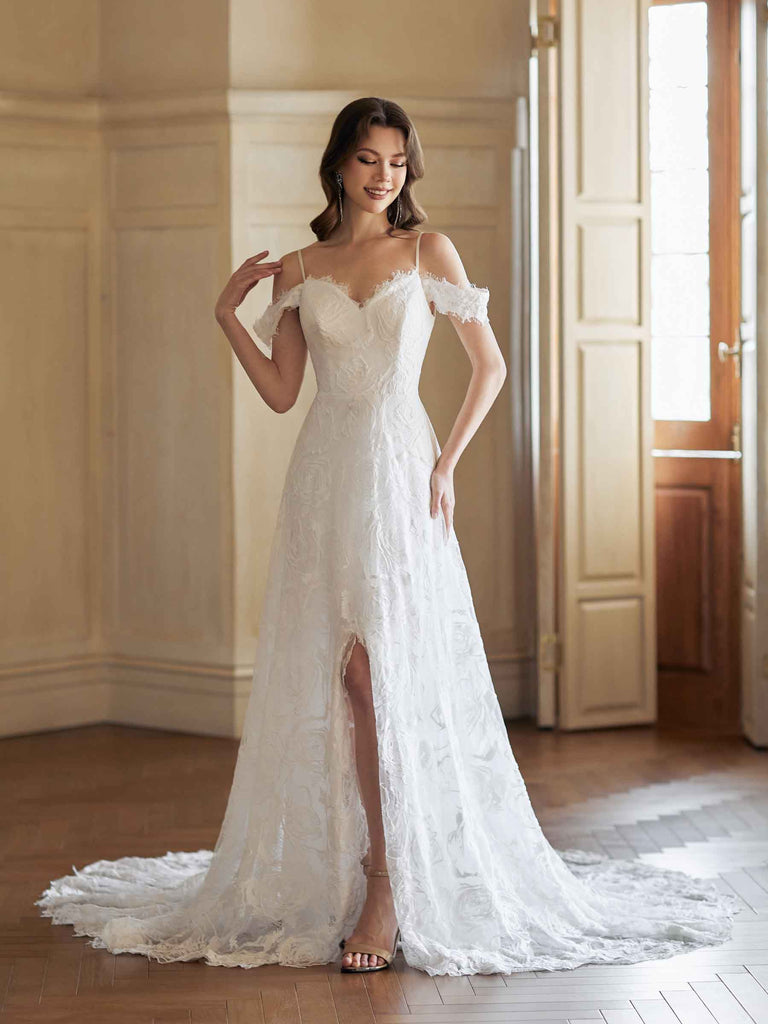 Sexy A-line Open Back V-neck Maxi Long Lace Wedding Dresses Online - ChicSew Sexy A-line Open Back V-neck Maxi Long Lace Wedding Dresses Online - ChicSew