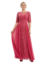Chicsew Jewel Half Sleeve Lace Applique Chiffon A-Line Floor Length Mother of the Bride Dresses