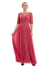 Chicsew Jewel Half Sleeve Lace Applique Chiffon A-Line Floor Length Mother of the Bride Dresses