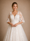 ChicSew Romantic Unique V-Neck A-Line Lace Tulle Flutter Sleeves Maxi Wedding Dresses