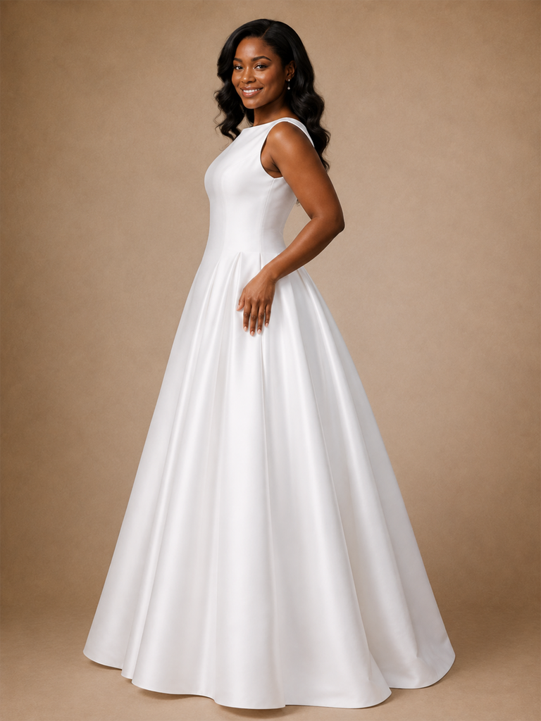 ChicSew Classy Elegant Satin Sleeveless A-Line Floor-Length Wedding Dress