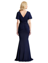 Elegant V-neck Bell Sleeves Ruffles Lace Satin Mermaid Mother of The Bride Dresses