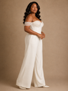 ChicSew Modern Crepe Off The Shoulder Floor-Length Wedding Jumpsuit With Rhinestone