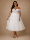 ChicSew Elegant Classy Off The Shoulder Lace Tulle A-Line Tea-Length Wedding Dress