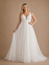 ChicSew Romantic V-Neck Spaghetti Straps Sleeveless Lace Tulle A-Line Maxi Wedding Dress