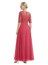 Chicsew Jewel Half Sleeve Lace Applique Chiffon A-Line Floor Length Mother of the Bride Dresses