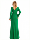 Elegant V-neck Long Sleeves Jersey Mermaid Floor Length Evening Formal Dresses