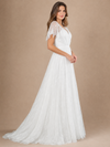 ChicSew Elegant V-NecK Short Sleeves Lace A-Line Floor-Length Wedding Dress