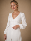 ChicSew Modern V-Neck Long Sleeves Crepe A-Line Floor-Length Wedding Dress WIth Slit