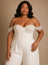 ChicSew Modern Crepe Off The Shoulder Floor-Length Wedding Jumpsuit With Rhinestone