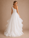 ChicSew Elegant One Shoulder Ruching A-Line Tulle Floor-Length Wedding Dresses