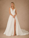 ChicSew Sexy Spaghetti Straps V-Neck A-Line Crepe Side Slit Maxi Wedding Dress