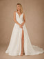 ChicSew Sexy Spaghetti Straps V-Neck A-Line Crepe Side Slit Maxi Wedding Dress