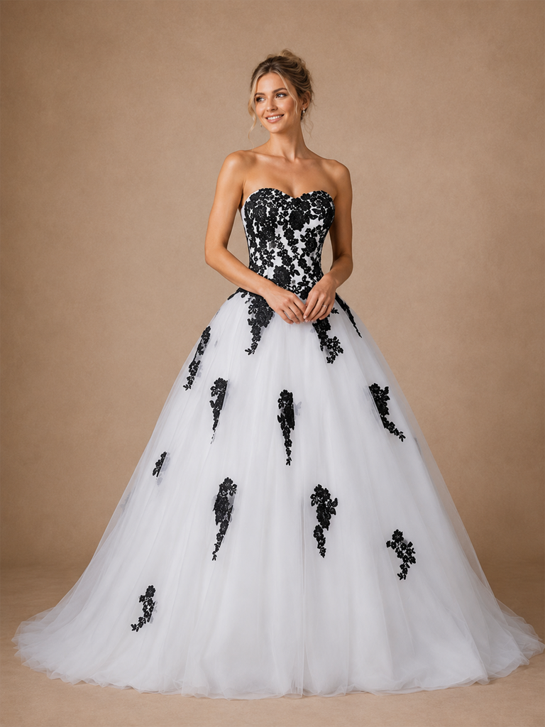 ChicSew Elegant Sweetheart A-Line Tulle Floor-Length Wedding Dress With Lace Appliques