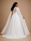 ChicSew Modern Illusion Long Cape Sleeves A-Line Lace Appliques Chiffon Maxi Wedding Dress