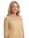 ChicSew Jewel Long Sleeve Beaded Lace Applique Tea Length Chiffon Casual Mother Of The Bride And Groom Dresses