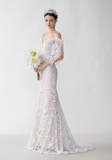 Sexy Mermaid Cold Shoulder V-neck Open Back Maxi Long Lace Wedding Dresses