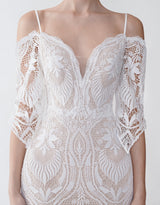Sexy Mermaid Cold Shoulder V-neck Open Back Maxi Long Lace Wedding Dresses