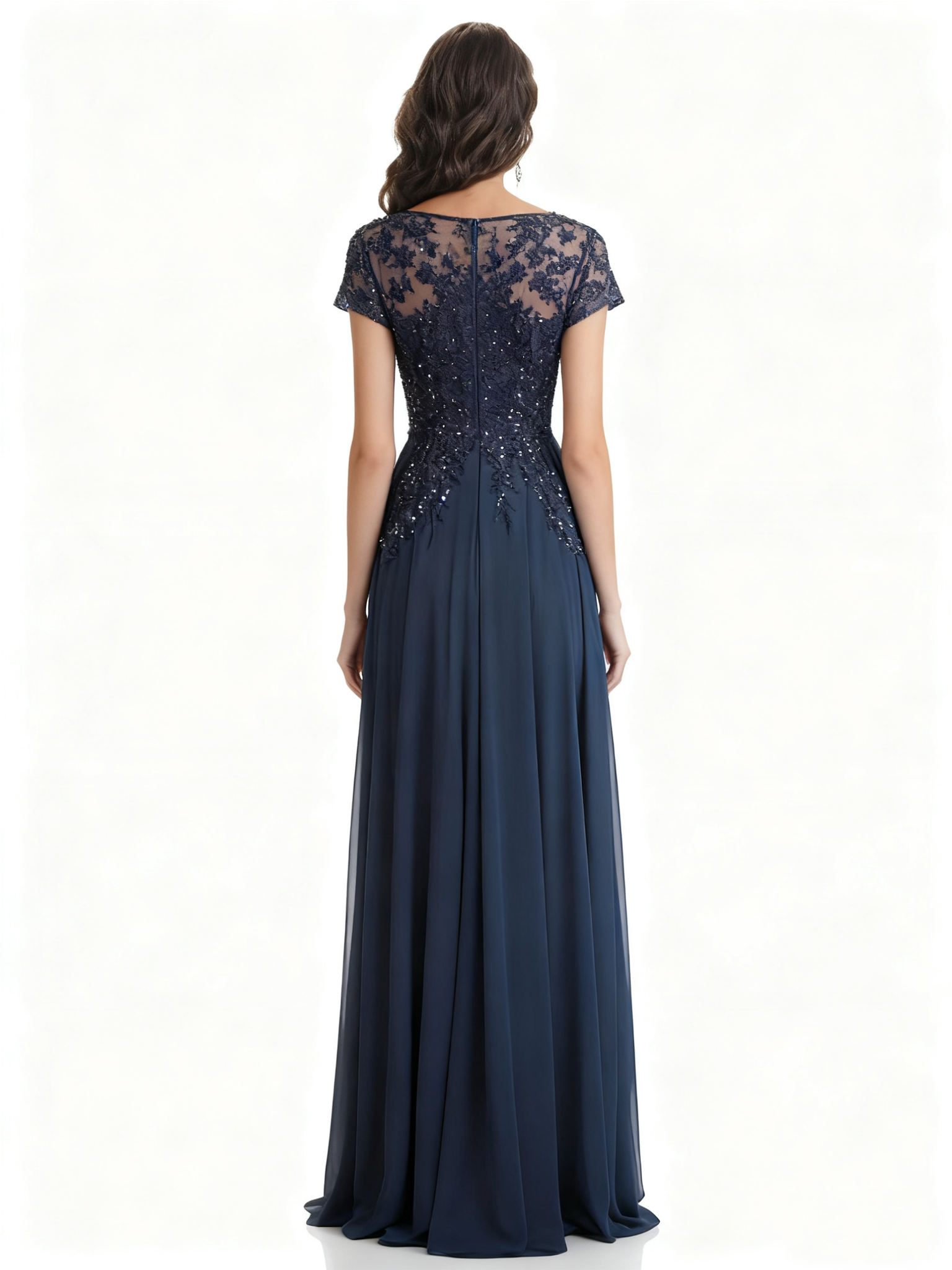 Elegant Chiffon Short Sleeves Side Slit Lace A-Line Floor Length Mother Of The Bride Dresses