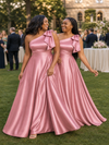 ChicSew Elegant One Shoulder Soft Satin A-Line Long Bridesmaid Dresses With Bow