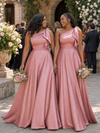 ChicSew Elegant One Shoulder Soft Satin A-Line Long Bridesmaid Dresses With Bow