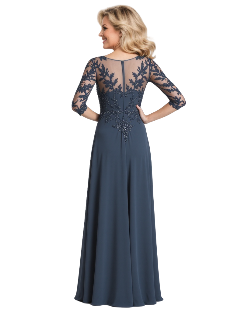 Elegant Chiffon V-Neck 3/4 Sleeves A-Line Floor Length Mother Of The Bride Dresses