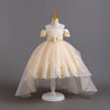 Flower Girls Dress Elegant Rhinestone Off-shoulder A-line with Train Princess Gown for Wedding