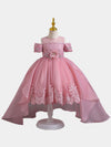 Flower Girls Dress Elegant Rhinestone Off-shoulder A-line with Train Princess Gown for Wedding