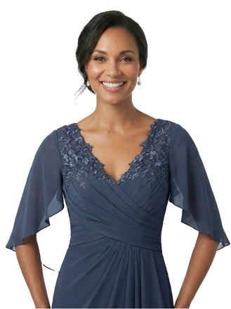 ChicSew V-Neck Lace Appliques Overlay Layered Chiffon Floor-Length Casual Mother of the Bride Dresses