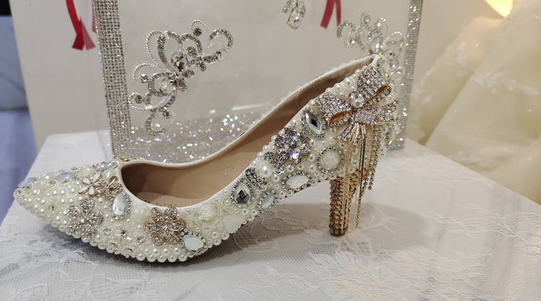 Women's Wedding Shoes Pearl Crystal High Heel Decorative Heel Bridal Shoes,H30