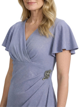 Chicsew Classy V-Neck Sheath Short Sleeves Glitter Jersey Mother Of The Groom Dress Ruched Evening Gown