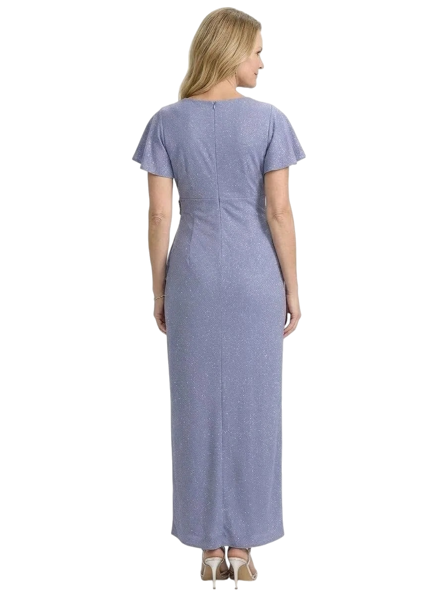 Chicsew Classy V-Neck Sheath Short Sleeves Glitter Jersey Mother Of The Groom Dress Ruched Evening Gown