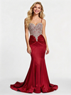 Sparkly Spaghetti Straps Mermaid Satin Prom Dresses with Beading