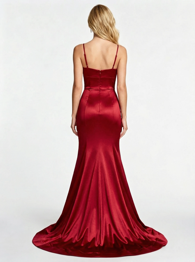 Sparkly Spaghetti Straps Mermaid Satin Prom Dresses with Beading