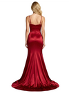 Stunning Beaded Satin Prom Gown Unique Mermaid Long Dress Spaghetti Straps