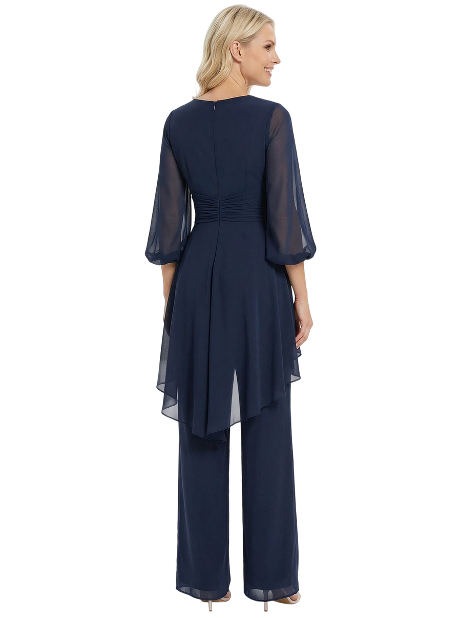 Morden Round Neck Chiffon Long Sleeves Mother Of The Groom Pants Suit