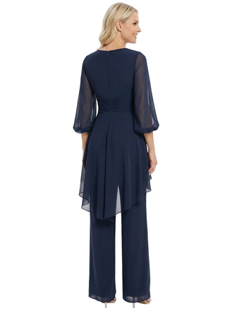 Morden Round Neck Chiffon Long Sleeves Mother Of The Groom Pants Suit