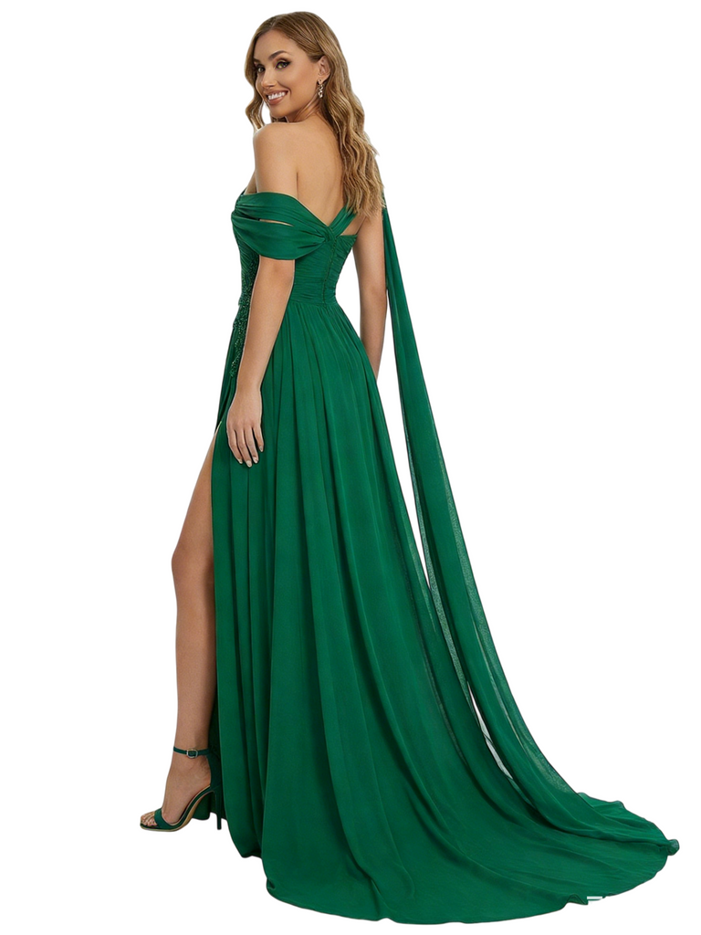 Elegant One Shoulder Side Slit Lace Ruched Mermaid Chiffon Formal Prom Dress With Waist Drape