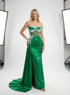 Gorgeous Sweetheart Mermaid Corset Bodice Satin Prom Dresses with Trailing