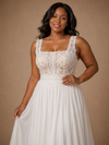 ChicSew Elegant Square Neck Lace Applique Chiffon Sleeveless A-Line Floor-Length Wedding Dress